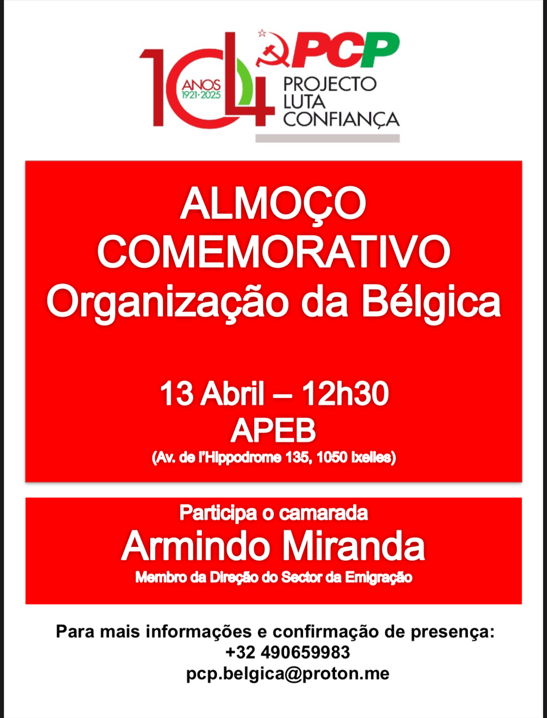 AGENDA: Iniciativa em Bruxelas - 13 de Abril